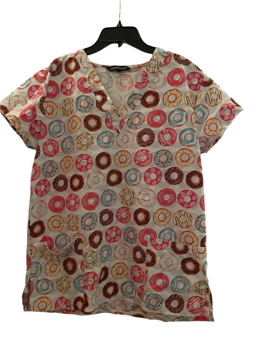 Donut-Print V-Neck Women’s Scrub Top